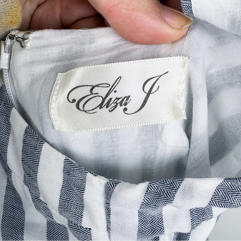 Eliza J Striped Tassel Trim Maxi Dress Cotton Tiered Sleeveless Resort Grey - Picture 5 of 11
